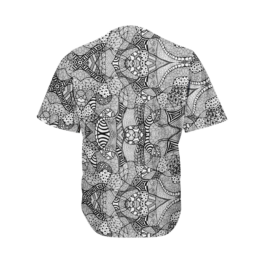 Black And White Zentangle Pattern Print Men's Baseball Jersey