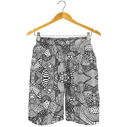 Black And White Zentangle Pattern Print Men's Shorts