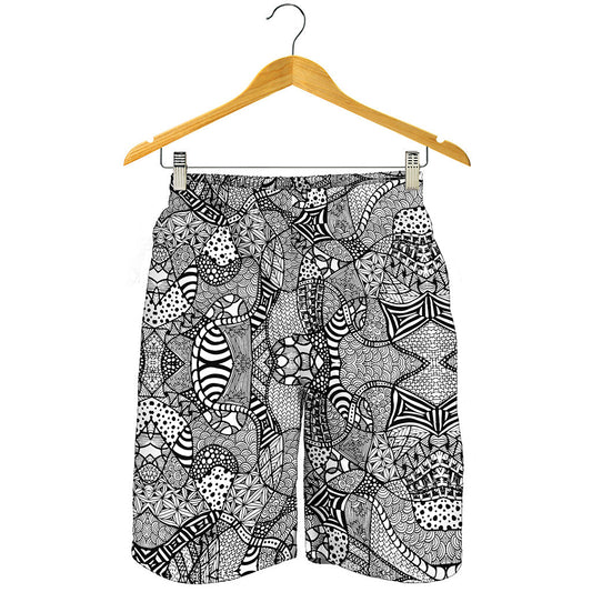 Black And White Zentangle Pattern Print Men's Shorts