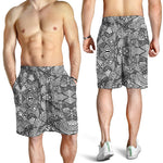 Black And White Zentangle Pattern Print Men's Shorts