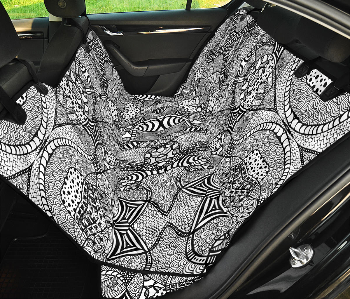 Black And White Zentangle Pattern Print Pet Car Back Seat Cover