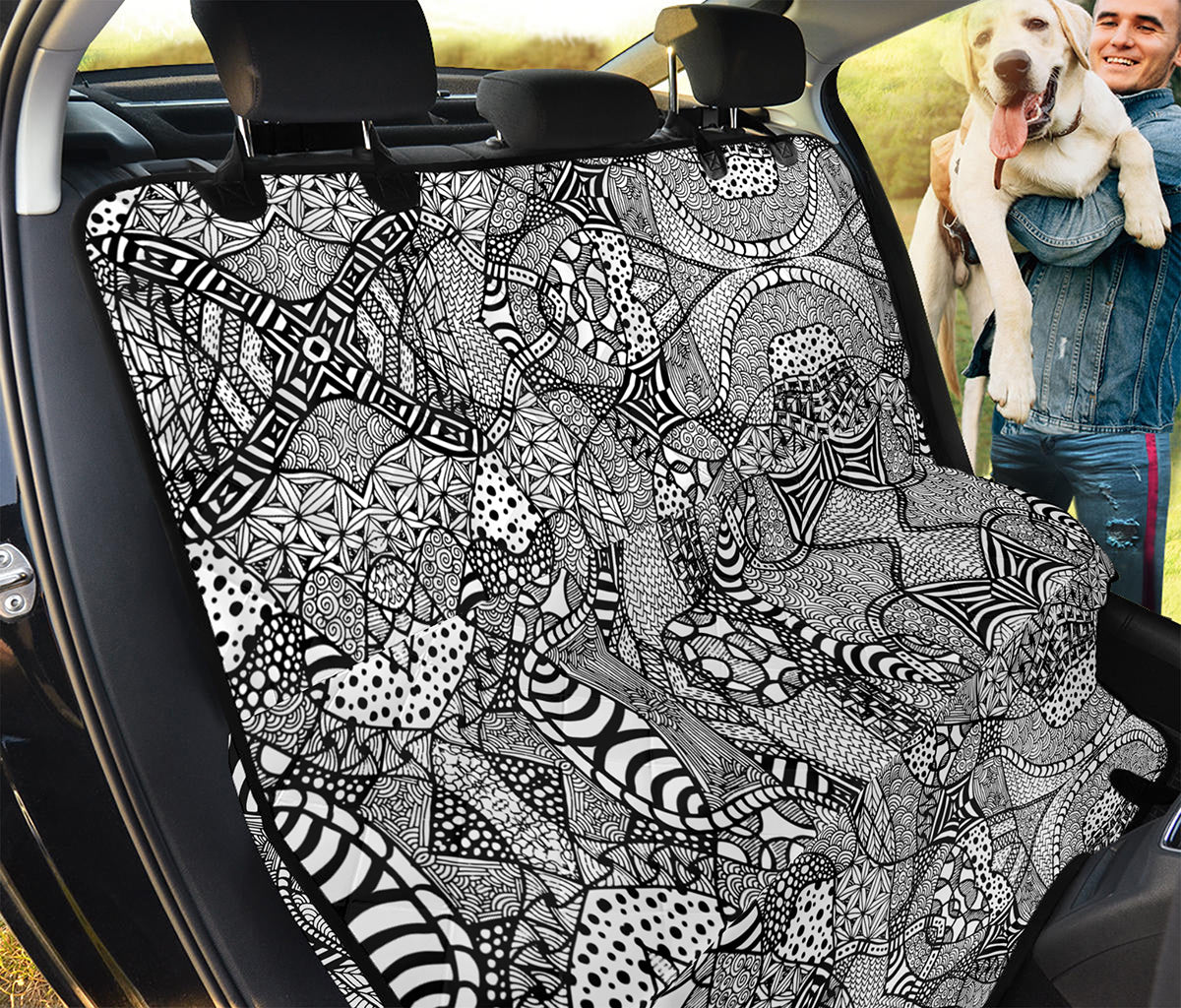 Black And White Zentangle Pattern Print Pet Car Back Seat Cover