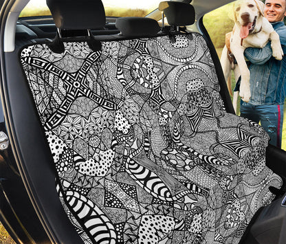 Black And White Zentangle Pattern Print Pet Car Back Seat Cover