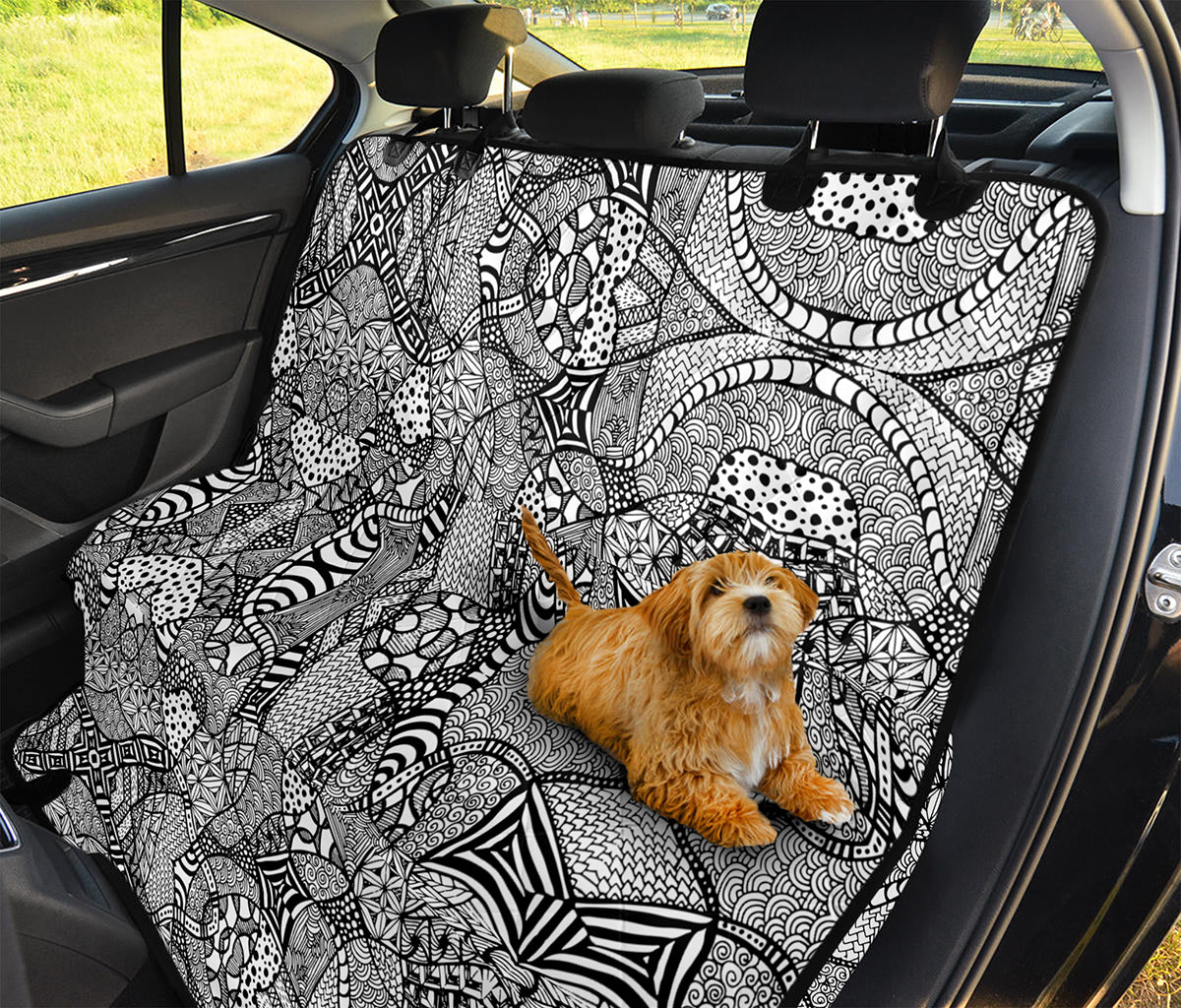 Black And White Zentangle Pattern Print Pet Car Back Seat Cover