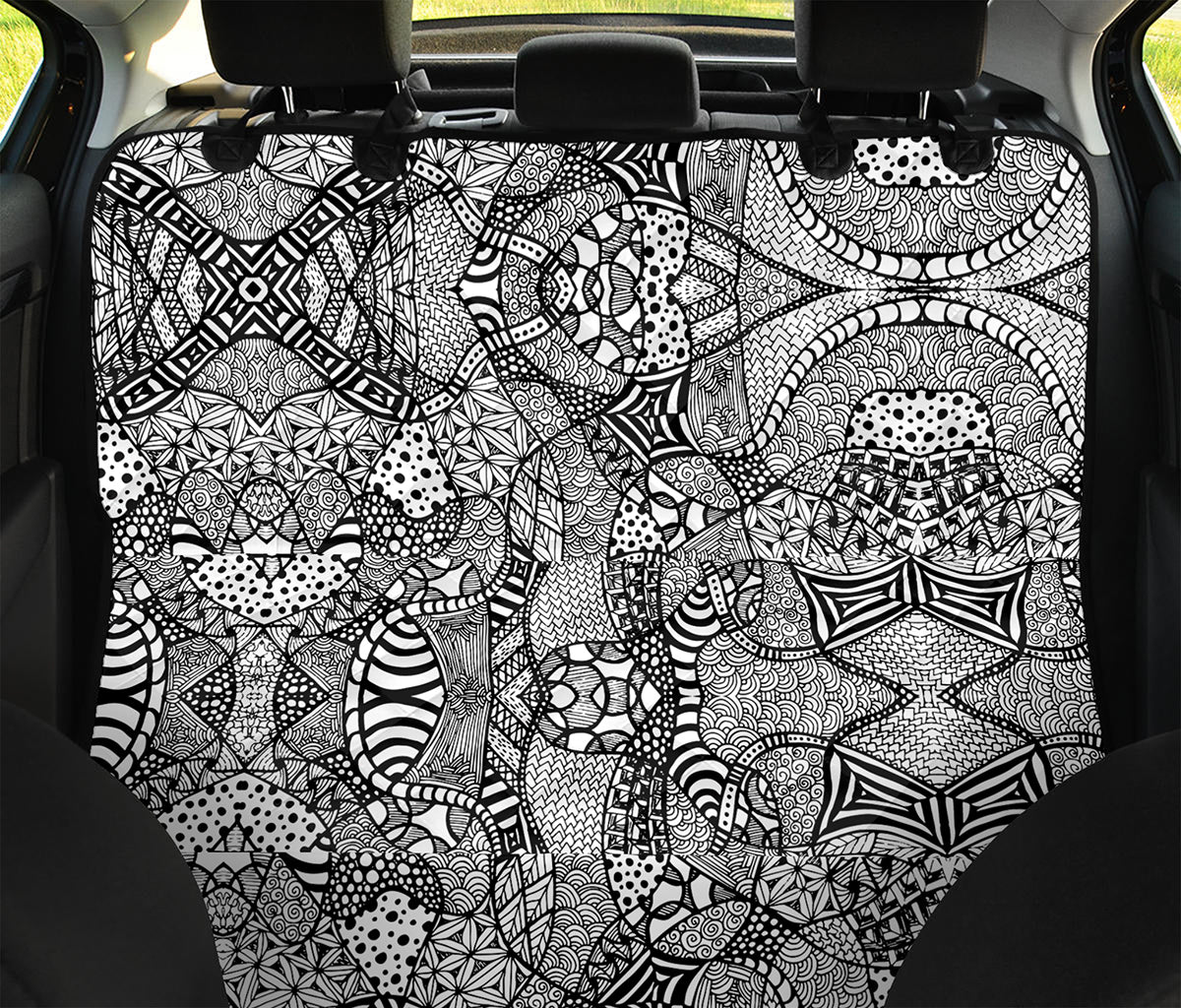 Black And White Zentangle Pattern Print Pet Car Back Seat Cover