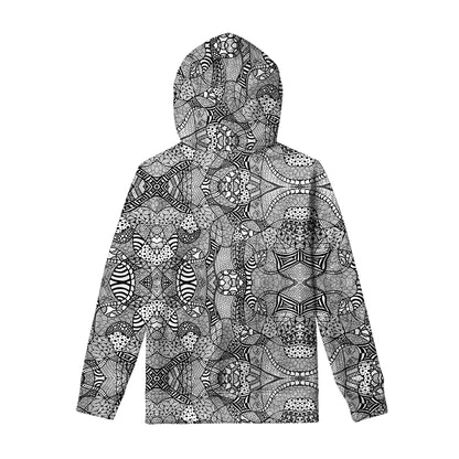Black And White Zentangle Pattern Print Pullover Hoodie
