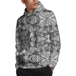 Black And White Zentangle Pattern Print Pullover Hoodie