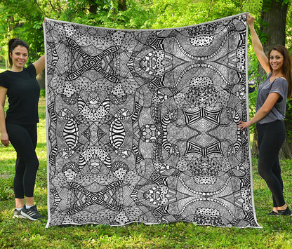 Black And White Zentangle Pattern Print Quilt