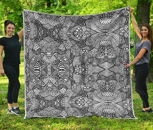 Black And White Zentangle Pattern Print Quilt