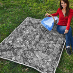 Black And White Zentangle Pattern Print Quilt