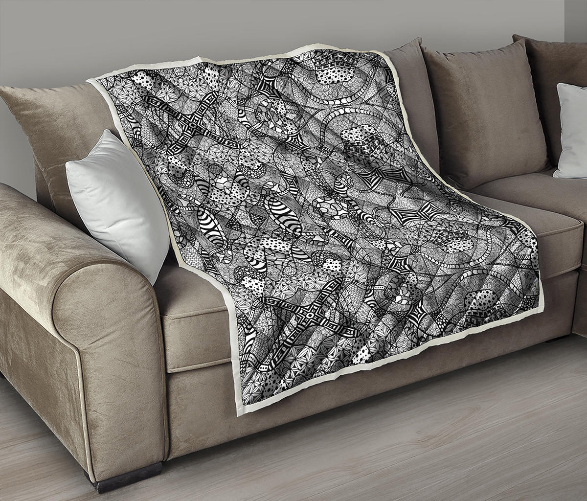 Black And White Zentangle Pattern Print Quilt