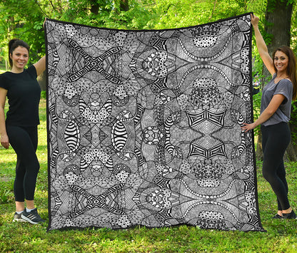 Black And White Zentangle Pattern Print Quilt