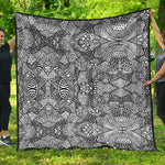 Black And White Zentangle Pattern Print Quilt