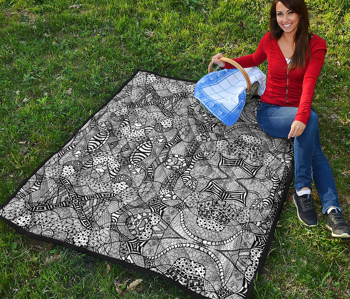 Black And White Zentangle Pattern Print Quilt