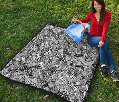 Black And White Zentangle Pattern Print Quilt