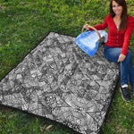 Black And White Zentangle Pattern Print Quilt