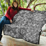 Black And White Zentangle Pattern Print Quilt