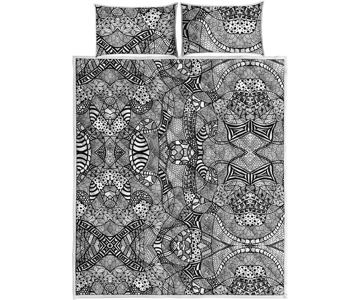 Black And White Zentangle Pattern Print Quilt Bed Set