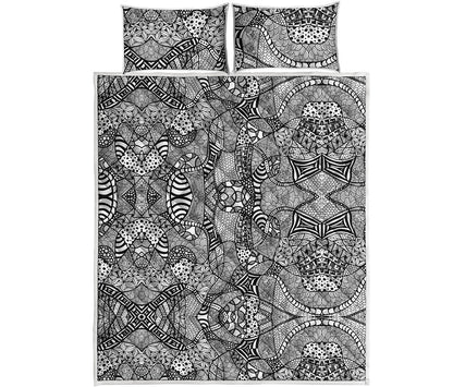 Black And White Zentangle Pattern Print Quilt Bed Set