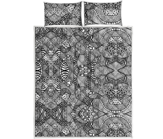 Black And White Zentangle Pattern Print Quilt Bed Set