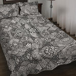 Black And White Zentangle Pattern Print Quilt Bed Set