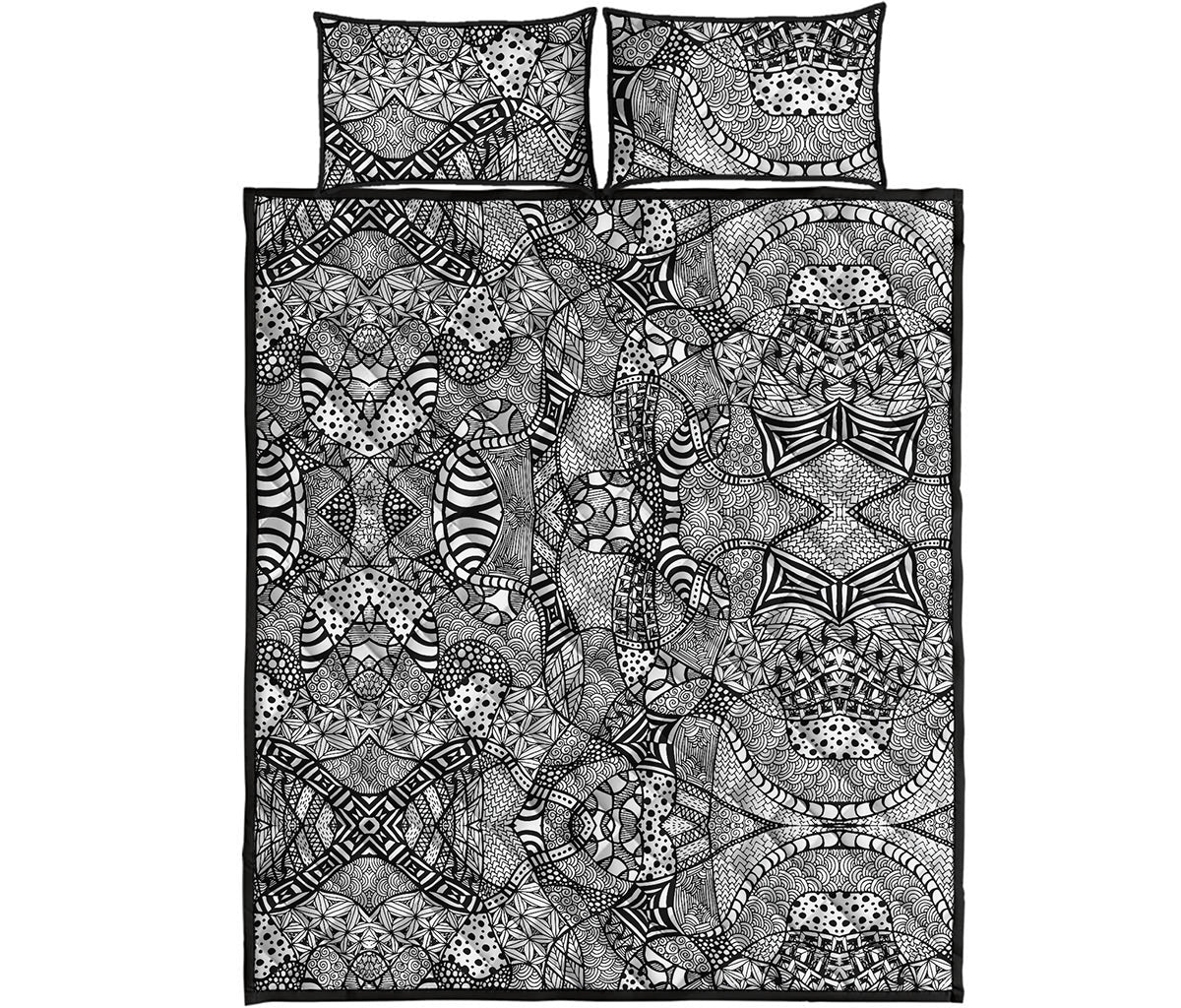 Black And White Zentangle Pattern Print Quilt Bed Set