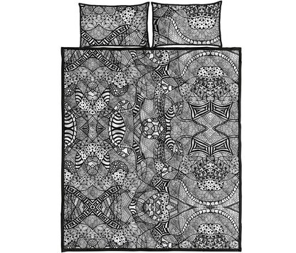 Black And White Zentangle Pattern Print Quilt Bed Set