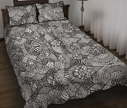 Black And White Zentangle Pattern Print Quilt Bed Set