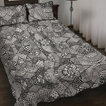 Black And White Zentangle Pattern Print Quilt Bed Set
