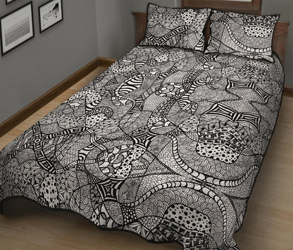 Black And White Zentangle Pattern Print Quilt Bed Set