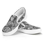 Black And White Zentangle Pattern Print White Slip On Shoes