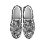 Black And White Zentangle Pattern Print White Slip On Shoes