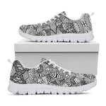 Black And White Zentangle Pattern Print White Sneakers