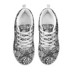 Black And White Zentangle Pattern Print White Sneakers