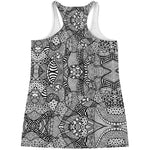 Black And White Zentangle Pattern Print Women's Racerback Tank Top