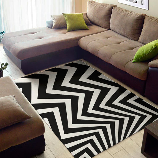 Black And White Zigzag Dazzle Print Area Rug