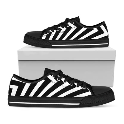 Black And White Zigzag Dazzle Print Black Low Top Shoes