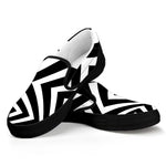 Black And White Zigzag Dazzle Print Black Slip On Shoes