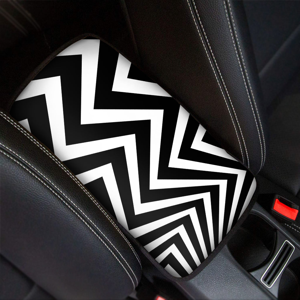 Black And White Zigzag Dazzle Print Car Center Console Cover