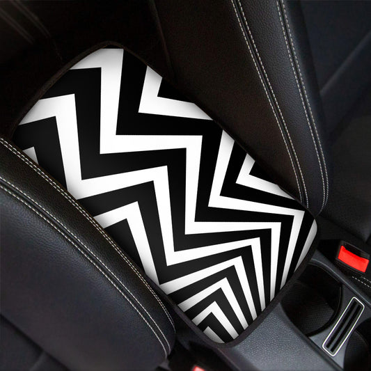 Black And White Zigzag Dazzle Print Car Center Console Cover