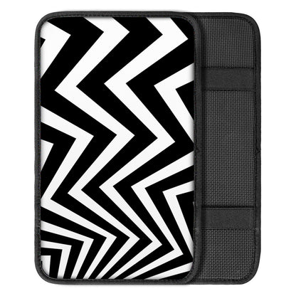 Black And White Zigzag Dazzle Print Car Center Console Cover