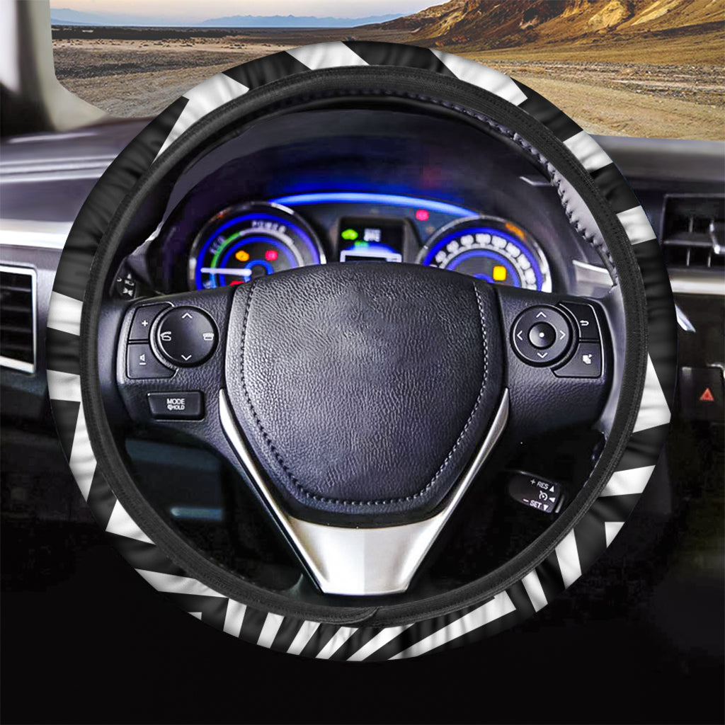 Black And White Zigzag Dazzle Print Car Steering Wheel Cover