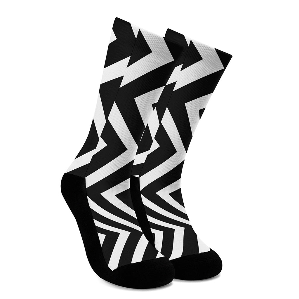 Black And White Zigzag Dazzle Print Crew Socks