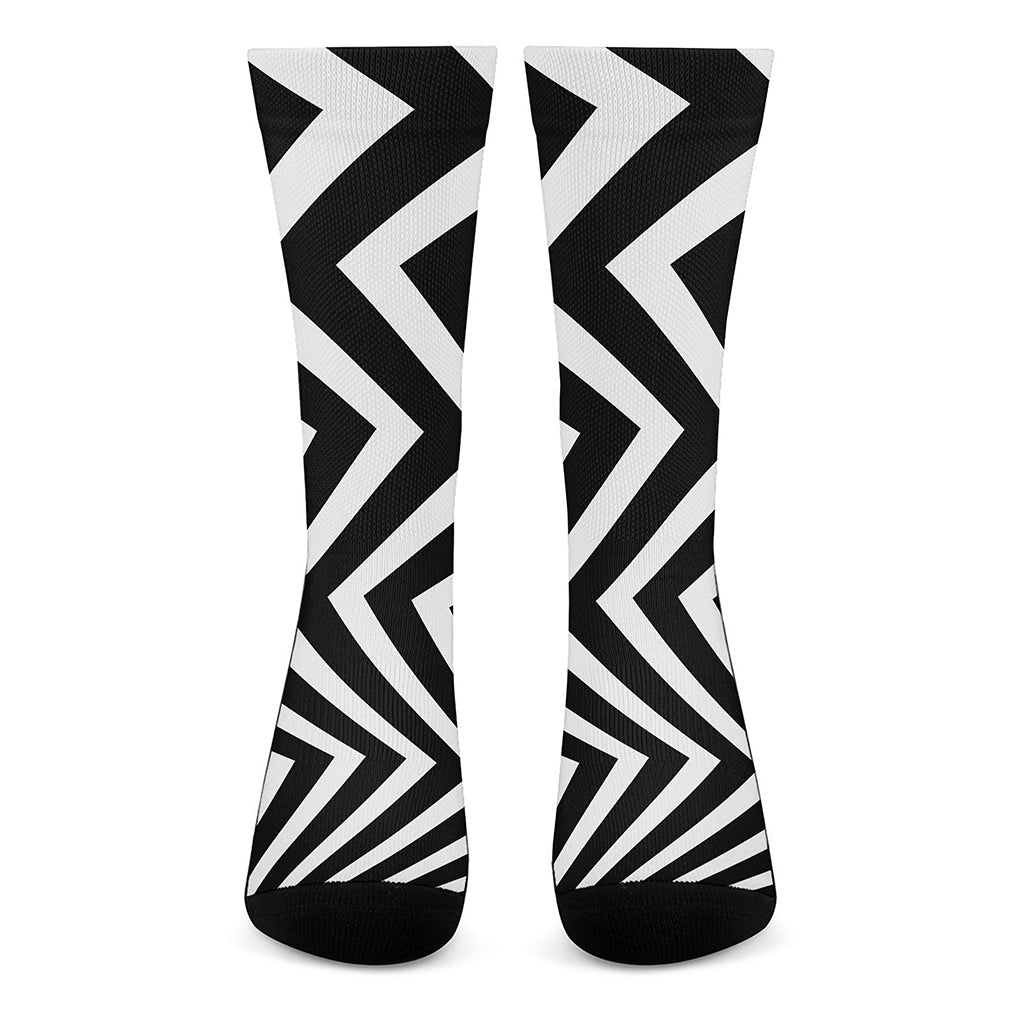 Black And White Zigzag Dazzle Print Crew Socks