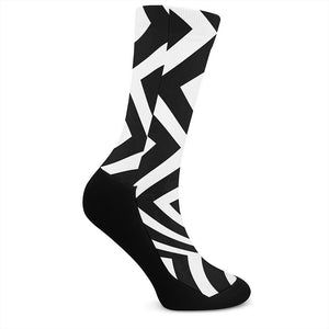 Black And White Zigzag Dazzle Print Crew Socks