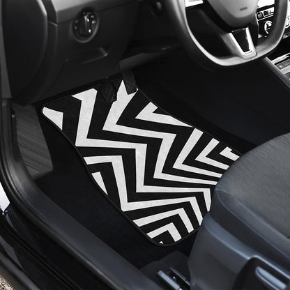 Black And White Zigzag Dazzle Print Front and Back Car Floor Mats