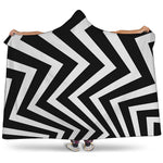 Black And White Zigzag Dazzle Print Hooded Blanket