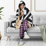 Black And White Zigzag Dazzle Print Hooded Blanket