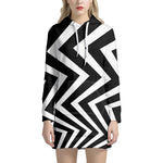 Black And White Zigzag Dazzle Print Hoodie Dress