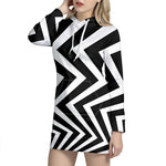 Black And White Zigzag Dazzle Print Hoodie Dress